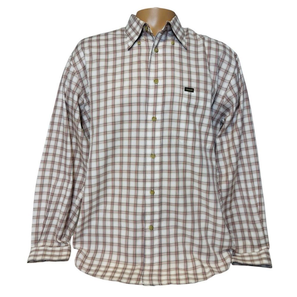 Faconnable Men's Size LARGE Check  Long‎ Sleeve Button Up Shirt Pocket Cotton